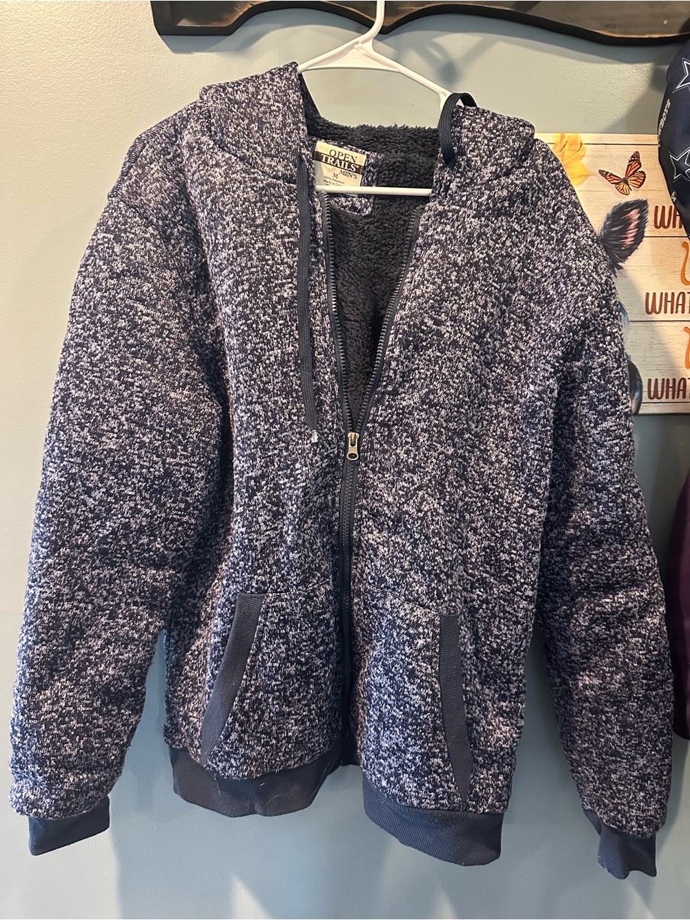 Cozy Sherpa-Lined Hooded Zip Jacket in Navy Speckle